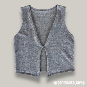 Khaki Knit Open Front Vest Tank Top, Size M